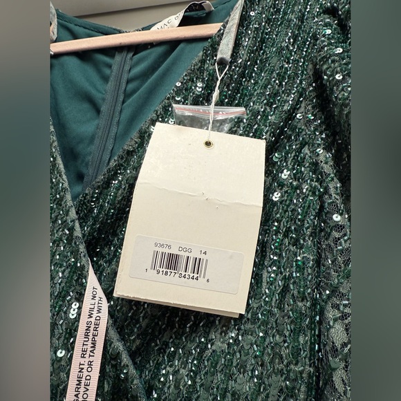 NWT MAC DUGGAL 93676 Green Beaded Lace Long Sleeve Midi Dress - Picture 5 of 6